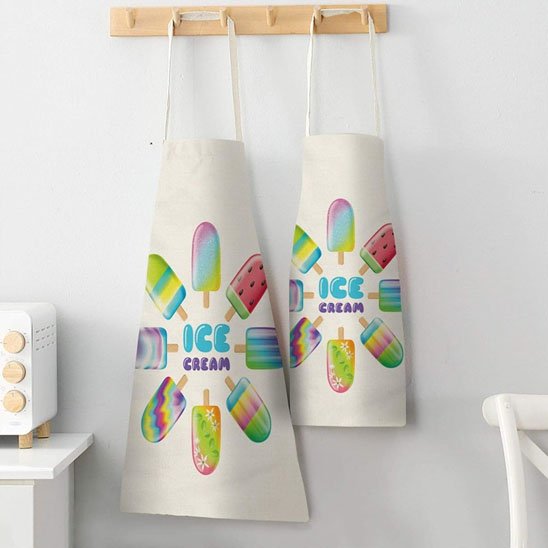 Tablier de cuisine coton lin crème glacée