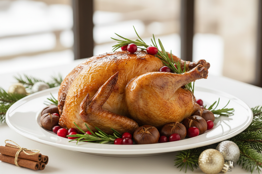 Plat principal de Noël élégant avec volaille rôtie et garnitures festives