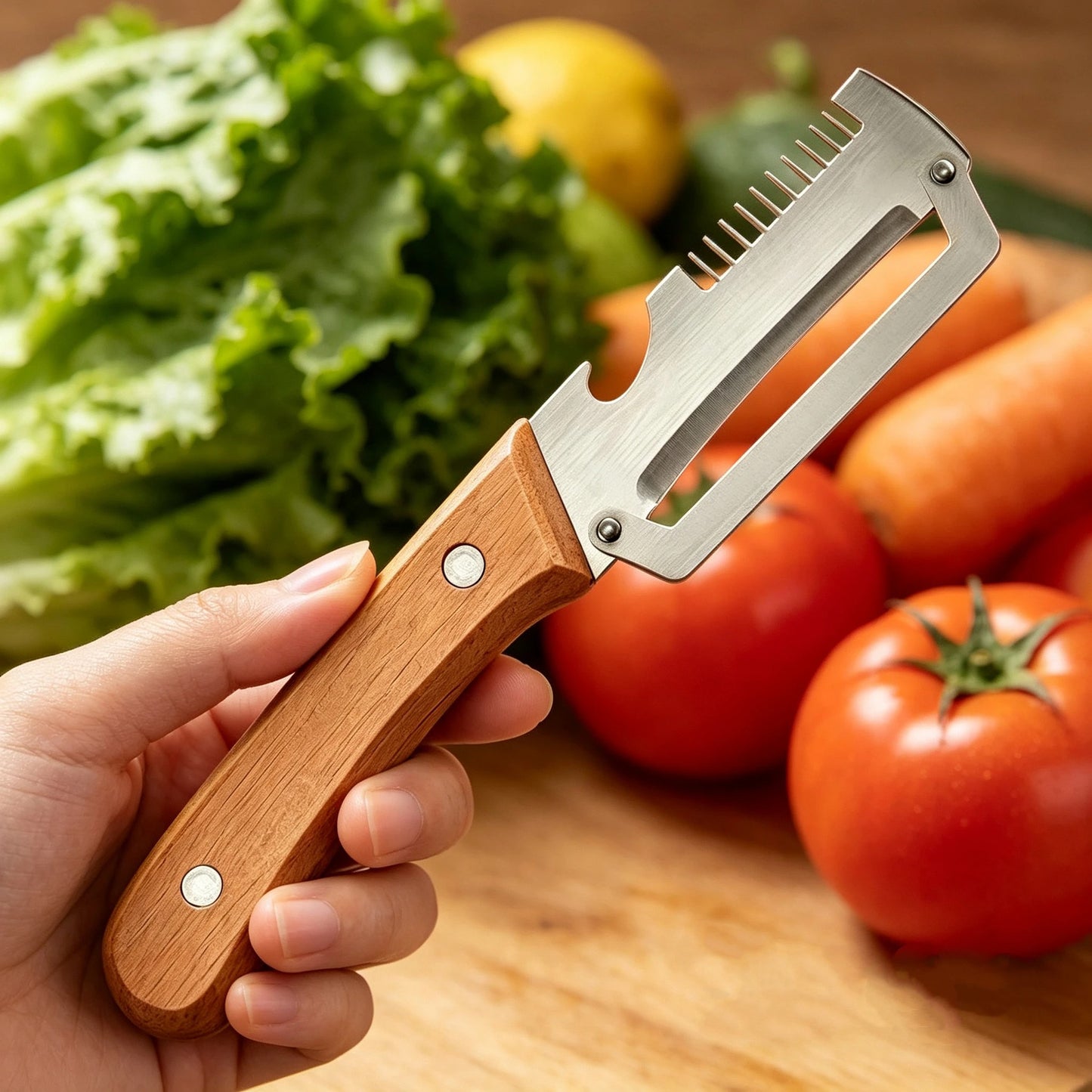 éplucheur à légumes compact 3 en 1 inox ergonomique