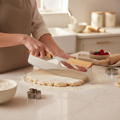 Jeune femme coupant pâte brisée 400x400