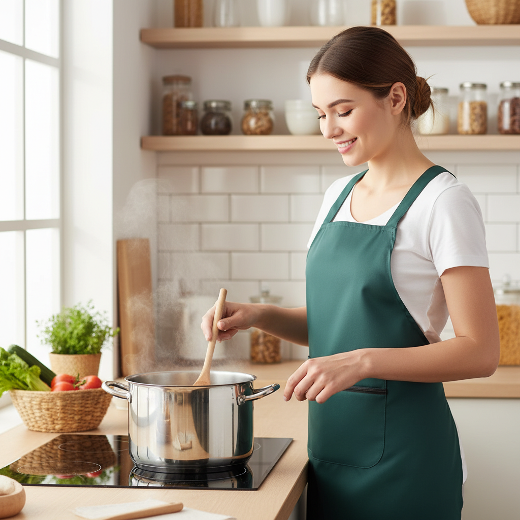 Jeune femme faisant une soupe