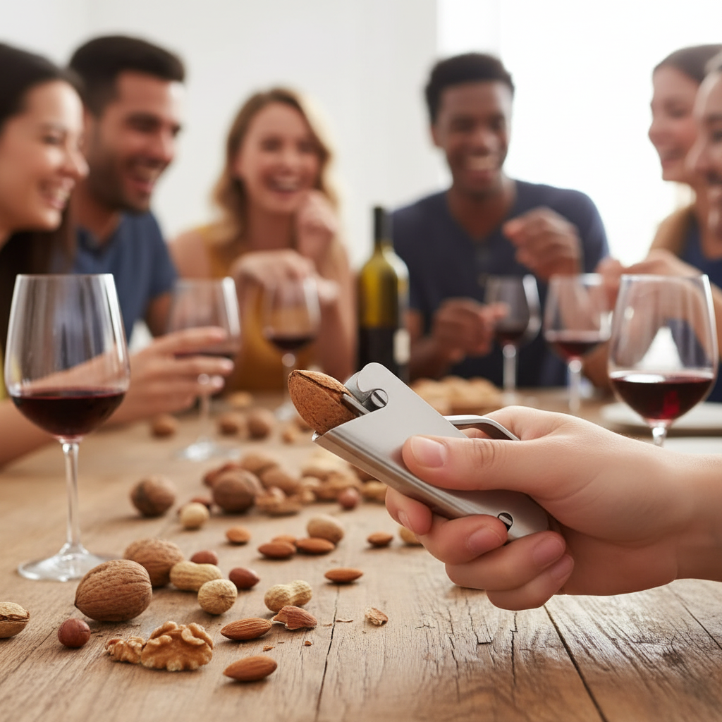 Main jeune femme casse-amandes apéro entre amis