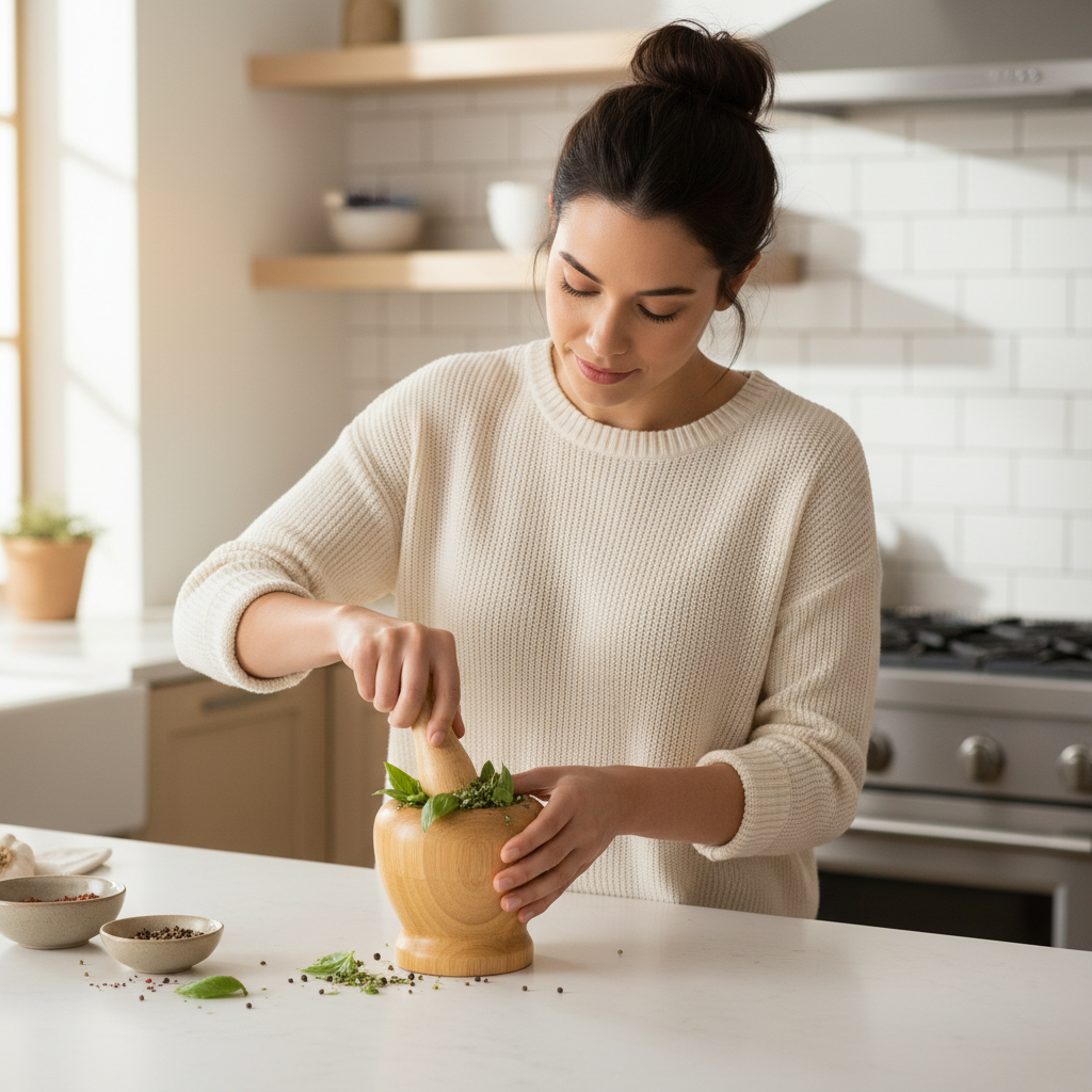 pilon et mortier saveur d'antan bois aromatique