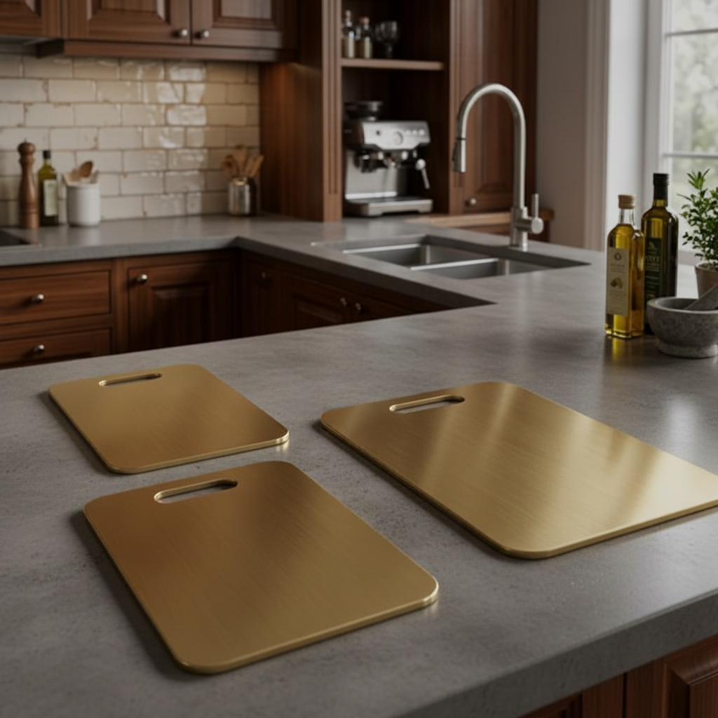planche à découper en inox dorée trio premium