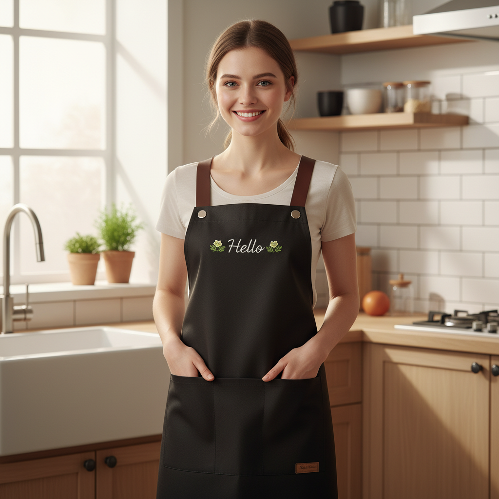 tablier de cuisine noir 2 pressions résistant et stylé