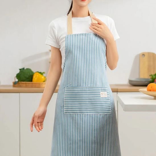 Tablier de cuisine rayé bleu résistant élégant