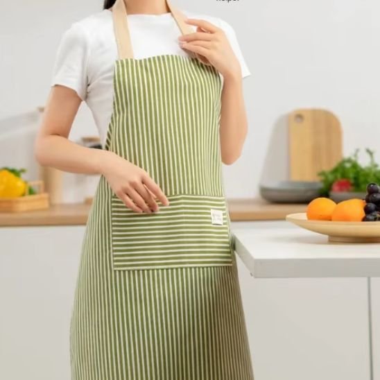 Tablier de cuisine rayé vert ajustable élégant